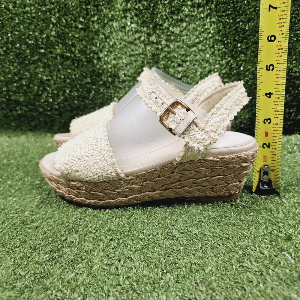 Stuart Weitzman Beige Espadrille Wedge Platform Sandals Womens Size 5 M